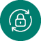 Icon with green circle and white outline of a padlock surrounded by white arrows